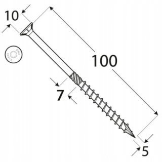 Wkręty ciesielskie DMX łeb stożkowy gniazdo TORX 5 x 100 mm (100 szt)