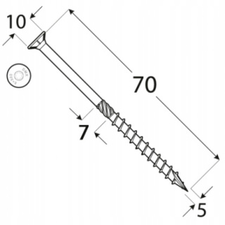 Wkręty ciesielskie DMX łeb stożkowy gniazdo TORX 5 x 70 mm (200 szt)