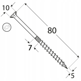 Wkręty ciesielskie DMX łeb stożkowy gniazdo TORX 5 x 80 mm (200 szt)