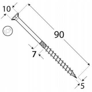 Wkręty ciesielskie DMX łeb stożkowy gniazdo TORX 5 x 90 mm (200 szt)