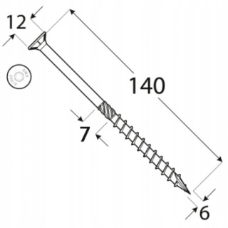 Wkręty ciesielskie DMX łeb stożkowy gniazdo TORX 6 x 140 mm (100 szt)