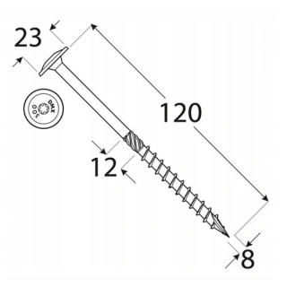 Wkręty ciesielskie DMX talerzowe gniazdo TORX 8 x 120 mm (50 szt)