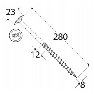 Wkręty ciesielskie DMX talerzowe gniazdo TORX 8 x 280 mm (50 szt)