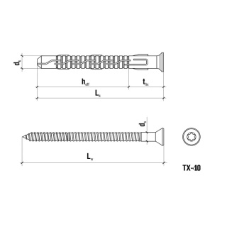 Kołki ramowe rozporowe 10x160 mm łeb stożkowy gniazdo TX (25 szt)