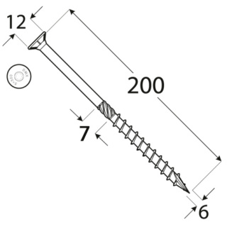 Wkręty ciesielskie DMX łeb stożkowy gniazdo TORX 6 x 200 mm (100 szt)