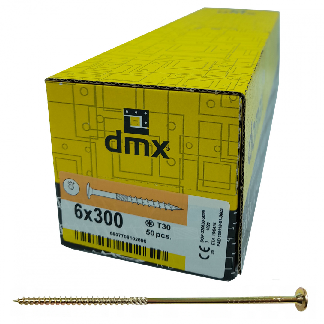 Wkręty ciesielskie DMX talerzykowe gniazdo TX 6,0 x 300 (50 szt)