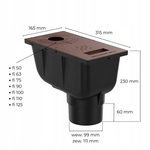 Osadnik rynnowy pionowy 110 mm Simple brązowy Krono-Plast Osadnik rynnowy pionowy 110 mm Simple brązowy Krono-Plast