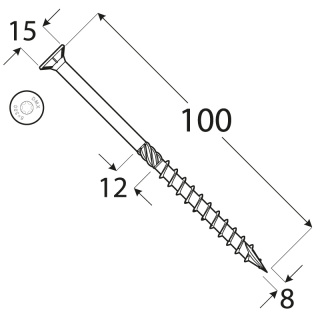 Wkręty ciesielskie DMX łeb stożkowy gniazdo TORX 8 x 100 mm (100 szt)