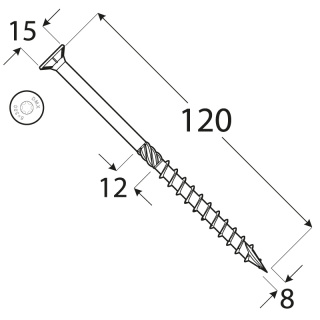 Wkręty ciesielskie DMX łeb stożkowy gniazdo TORX 8 x 120 mm (50 szt)