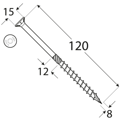 Wkręty ciesielskie DMX łeb stożkowy gniazdo TORX 8 x 120 mm (50 szt) Wkręty ciesielskie DMX łeb stożkowy gniazdo TORX 8 x 120 mm (50 szt)