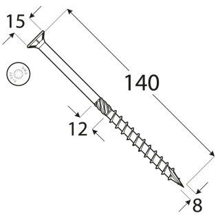 Wkręty ciesielskie DMX łeb stożkowy gniazdo TORX 8 x 140 mm (50 szt)