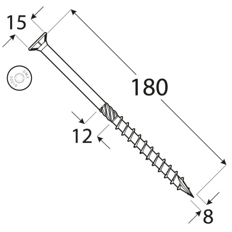 Wkręty ciesielskie DMX łeb stożkowy gniazdo TORX 8 x 180 mm (50 szt) Wkręty ciesielskie DMX łeb stożkowy gniazdo TORX 8 x 180 mm (50 szt)