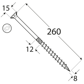 Wkręty ciesielskie DMX łeb stożkowy gniazdo TORX 8 x 260 mm (50 szt)