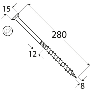 Wkręty ciesielskie DMX łeb stożkowy gniazdo TORX 8 x 280 mm (50 szt)
